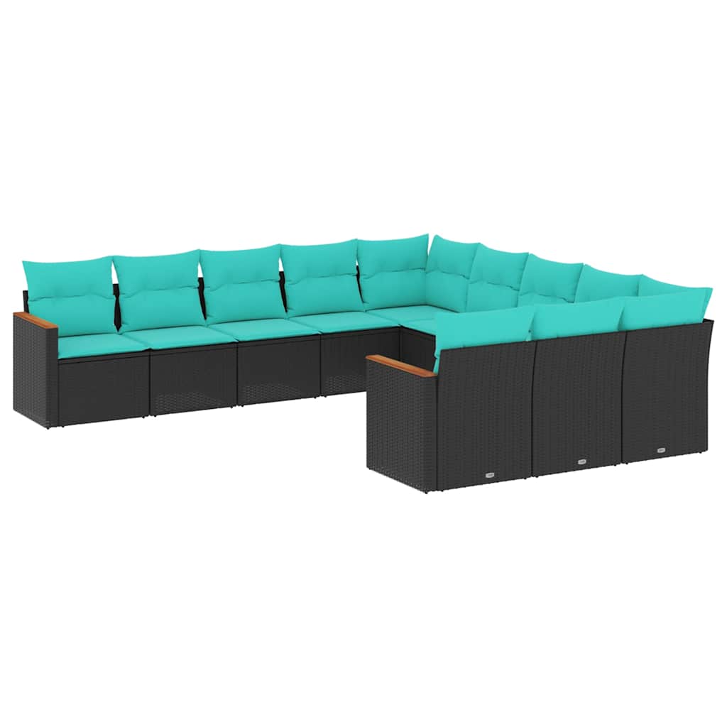Conjunto de sofá de jardim com 11 peças e almofadas em rattan sintético preto