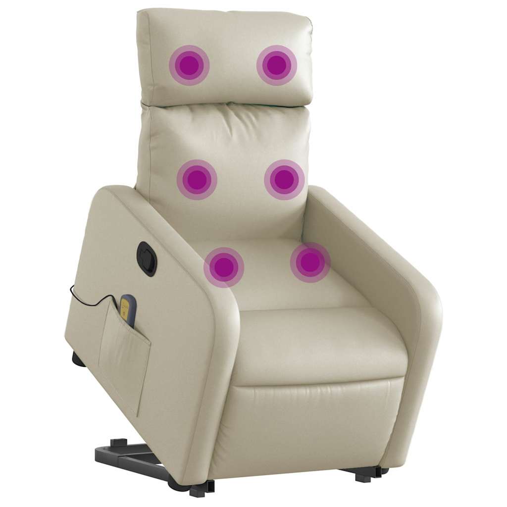 Poltrona reclinável de massagens couro artificial cor creme