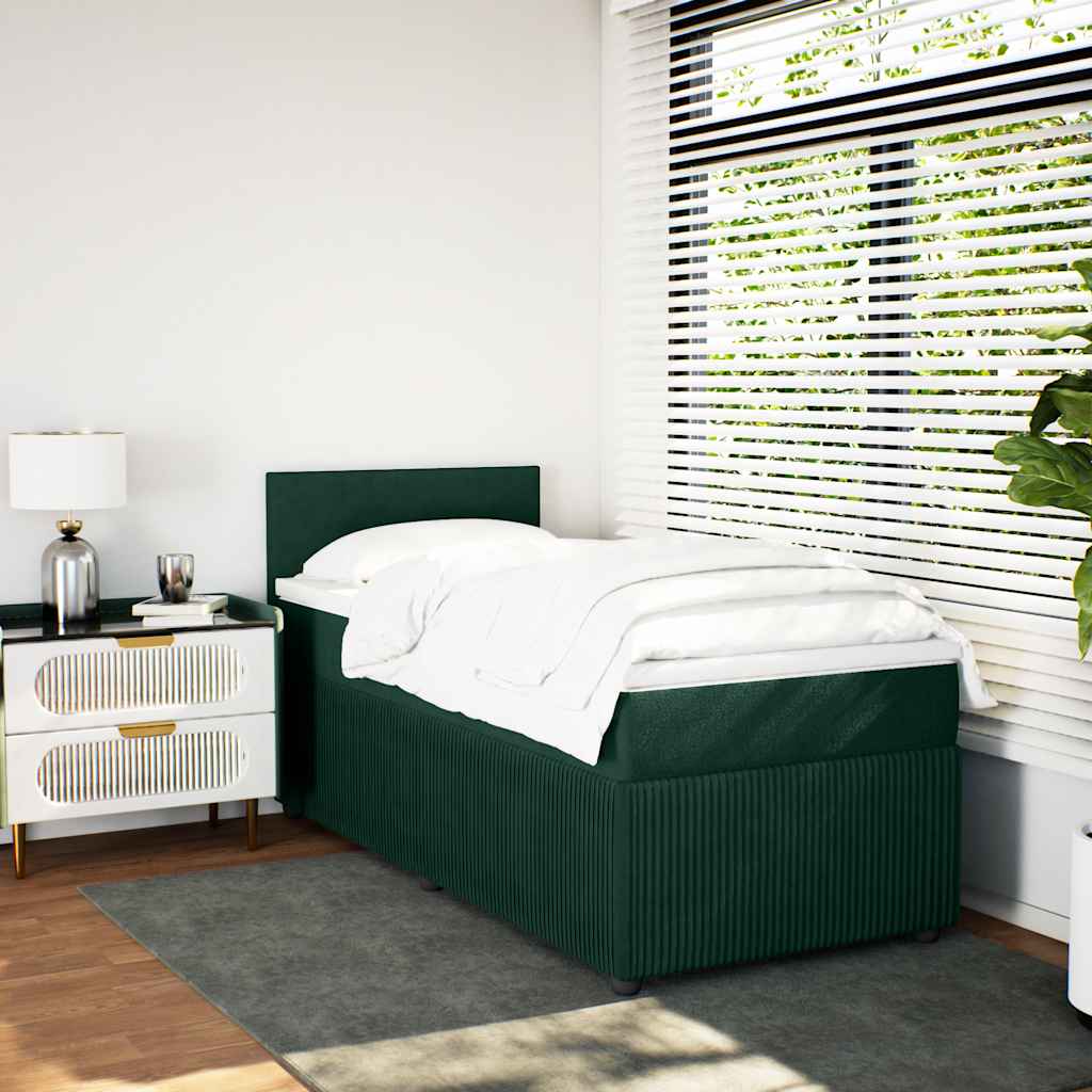 Cama com molas/colchão 90x200 cm veludo verde-escuro
