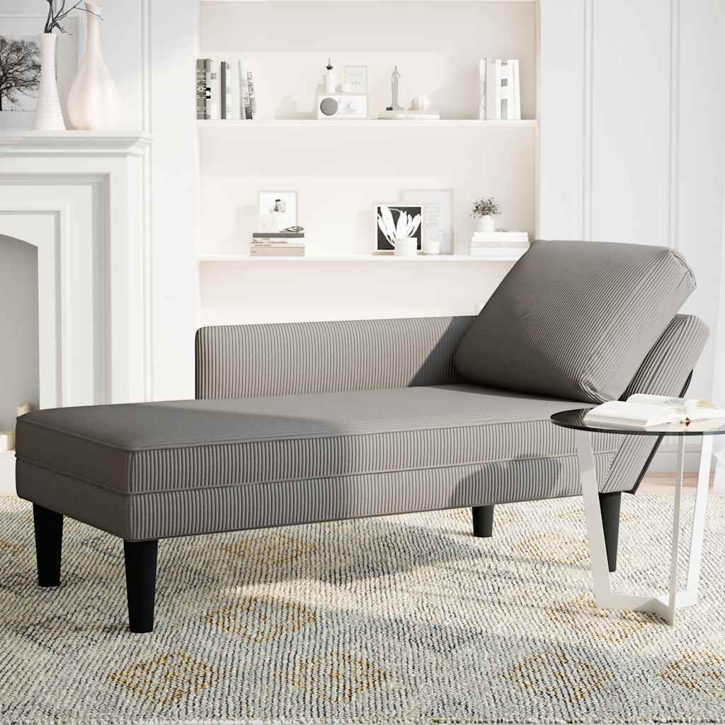Chaise lounge com almofada tecido corduroy cinzento claro