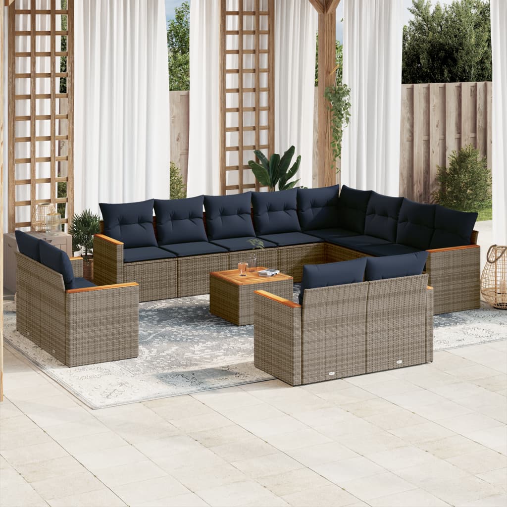 Conjunto de sofá de jardim com 13 peças e almofadas em rattan sintético cinza