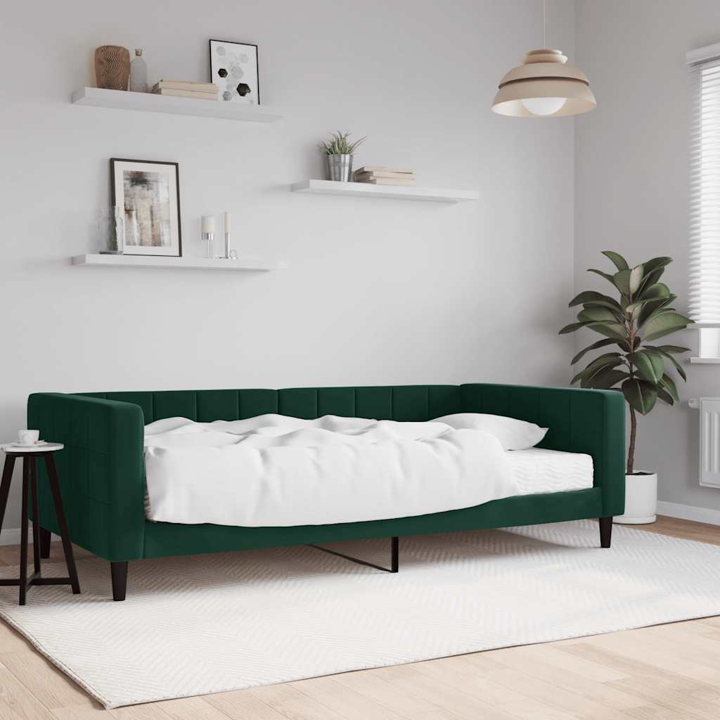 Sofá-cama com colchão 100x200 cm veludo verde-escuro