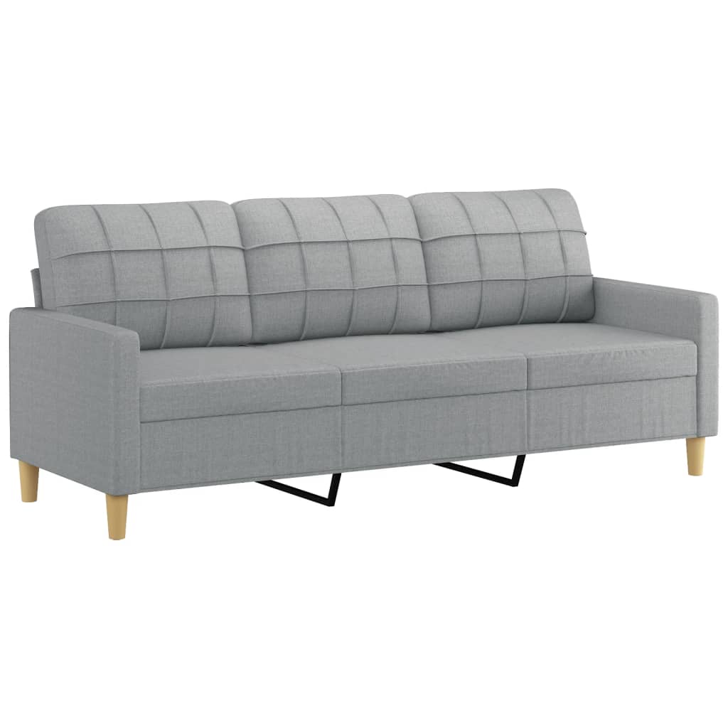 3 Pcs conjunto de sofás com almofadas tecido cinzento-claro