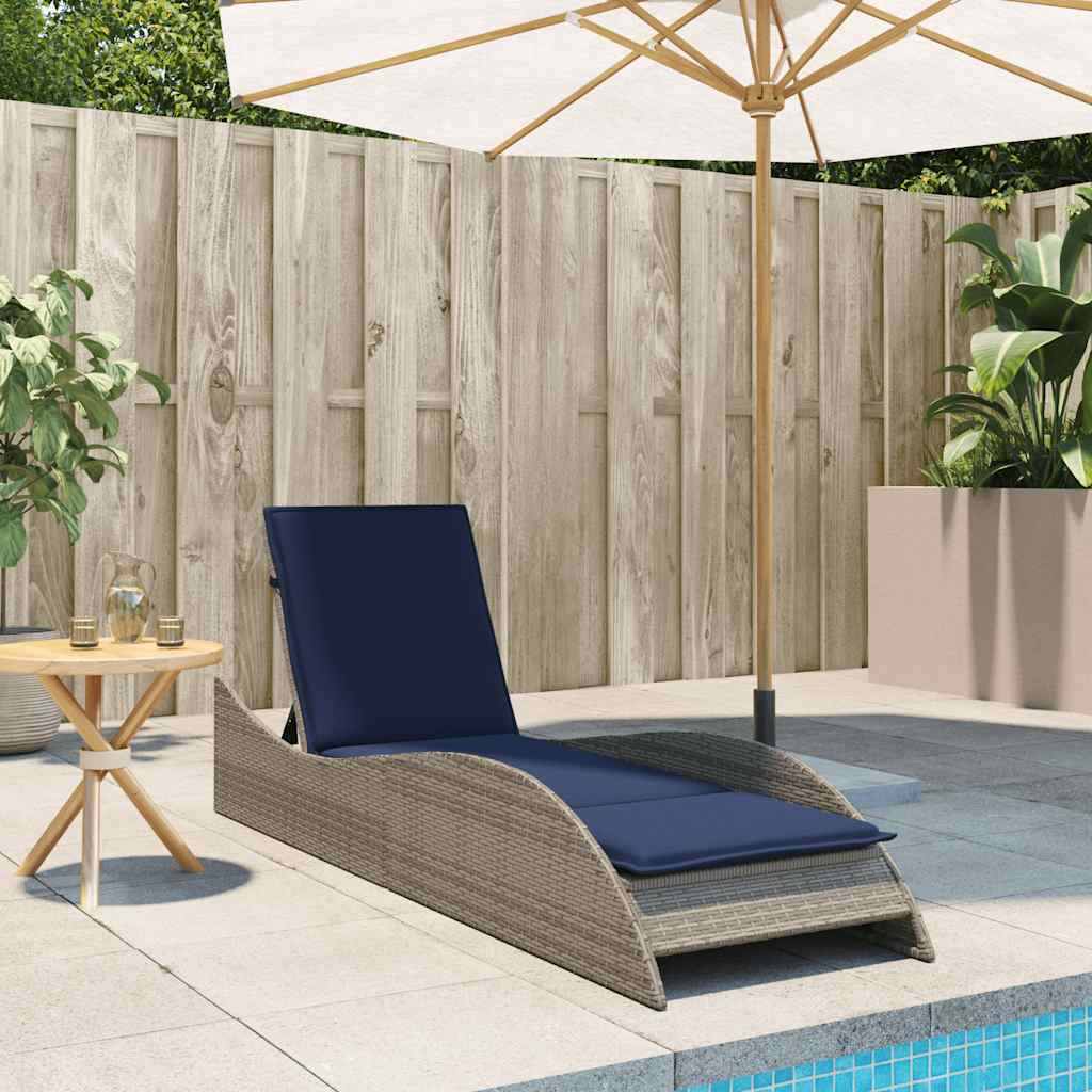 Espreguiçadeira com almofada cinza 60x205x73 cm vime sintético