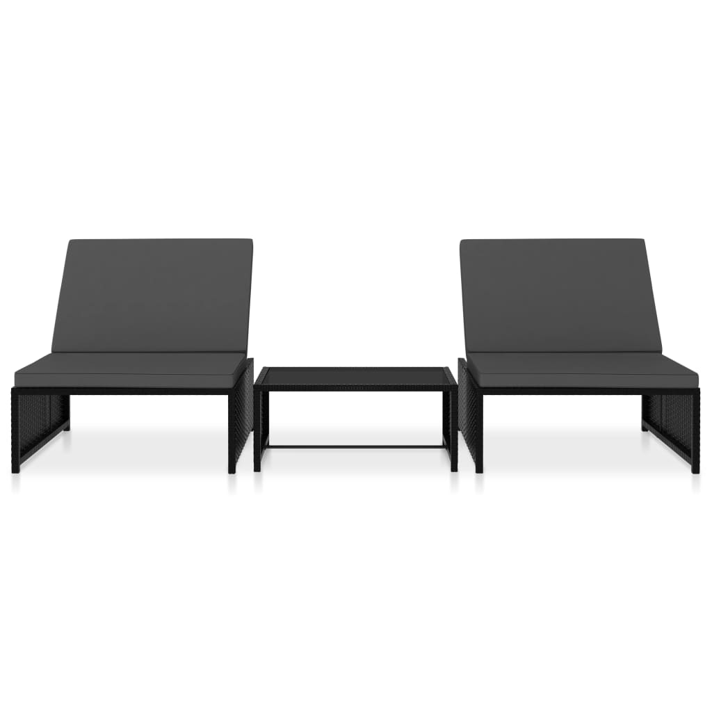 Cadeiras jardim reclináveis 2 pcs com mesa vime PE preto