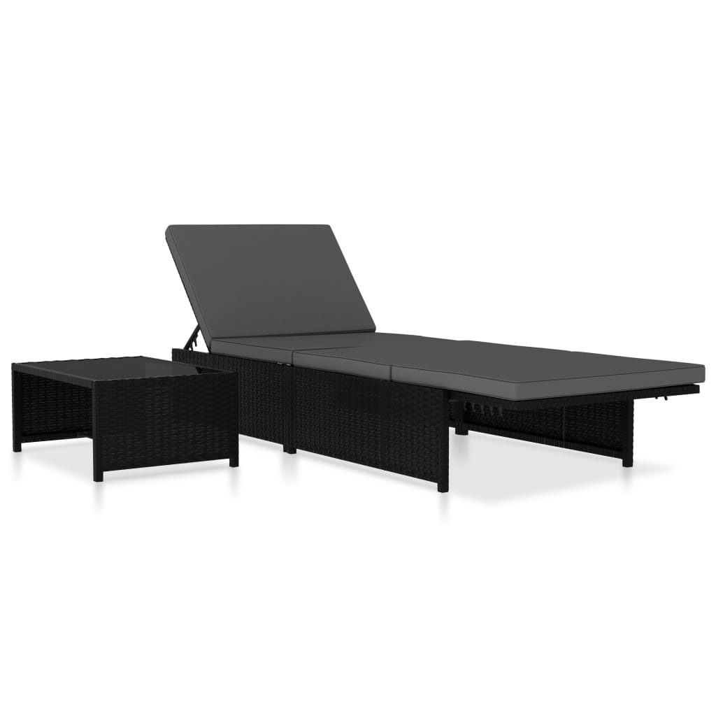 Cadeiras jardim reclináveis 2 pcs com mesa vime PE preto