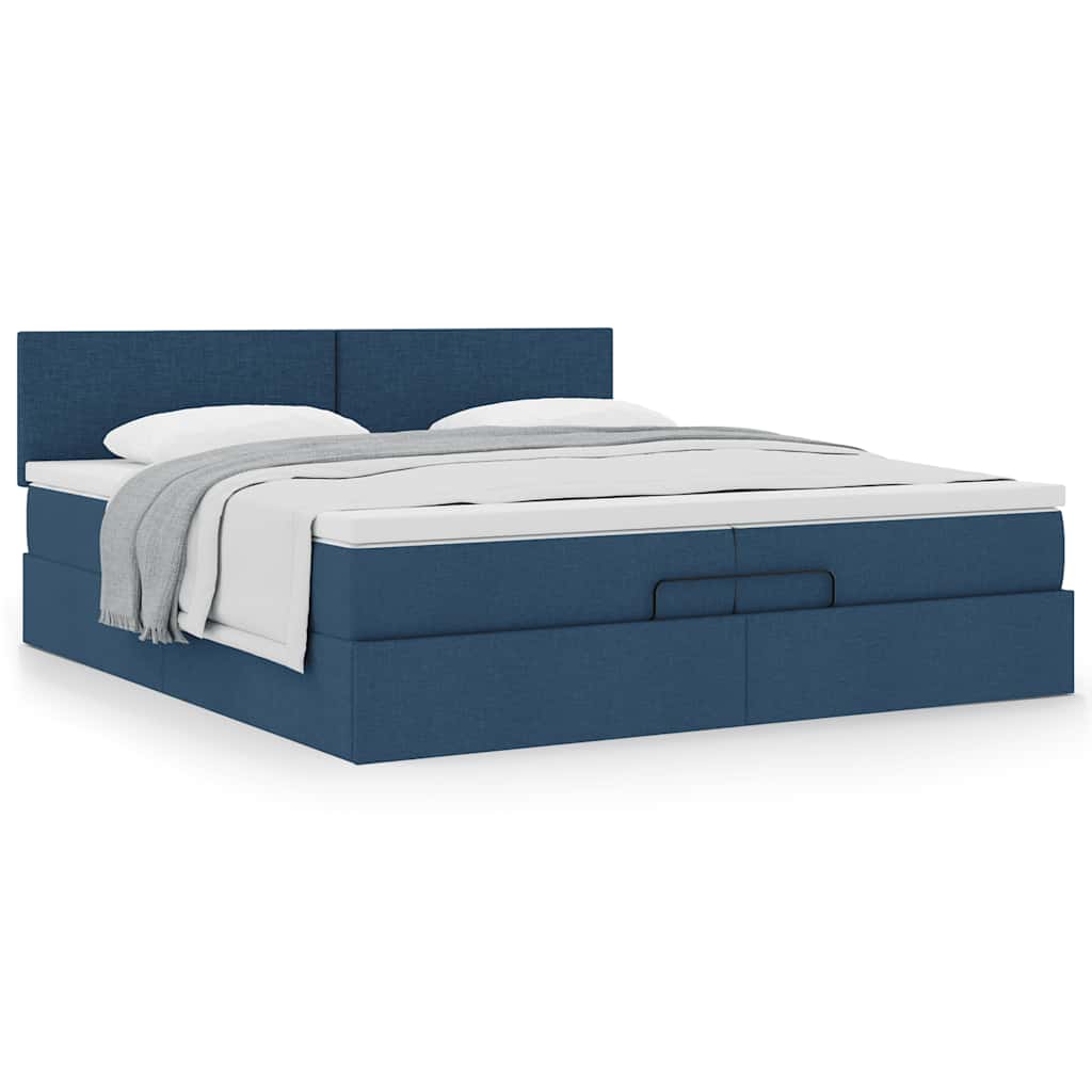 Estrutura de cama otomana com colchão 200x200 cm tecido azul