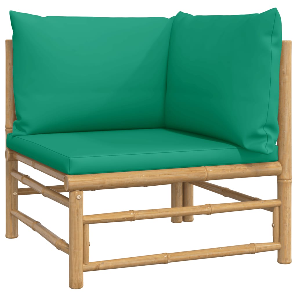 7 Pcs conjunto lounge de jardim bambu c/ almofadões verdes