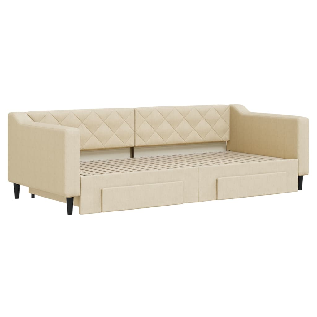 Sofá-cama com gavetão e gavetas 90x200 cm tecido cor creme