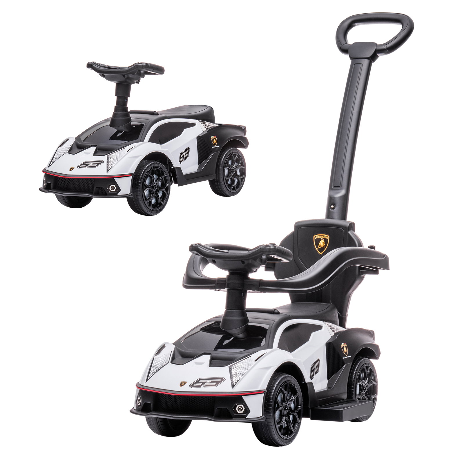 2 Em 1 carro andador para crianças 12-36 meses lamborghini essenza scv2 carro andador com buzina guiador e grade de segurança removível 86,5x40x89,5cm branco e preto