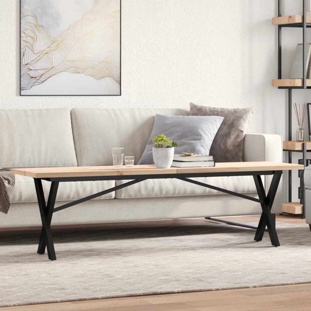 Mesa de centro estrutura em x 160x40x45,5cm pinho/aço