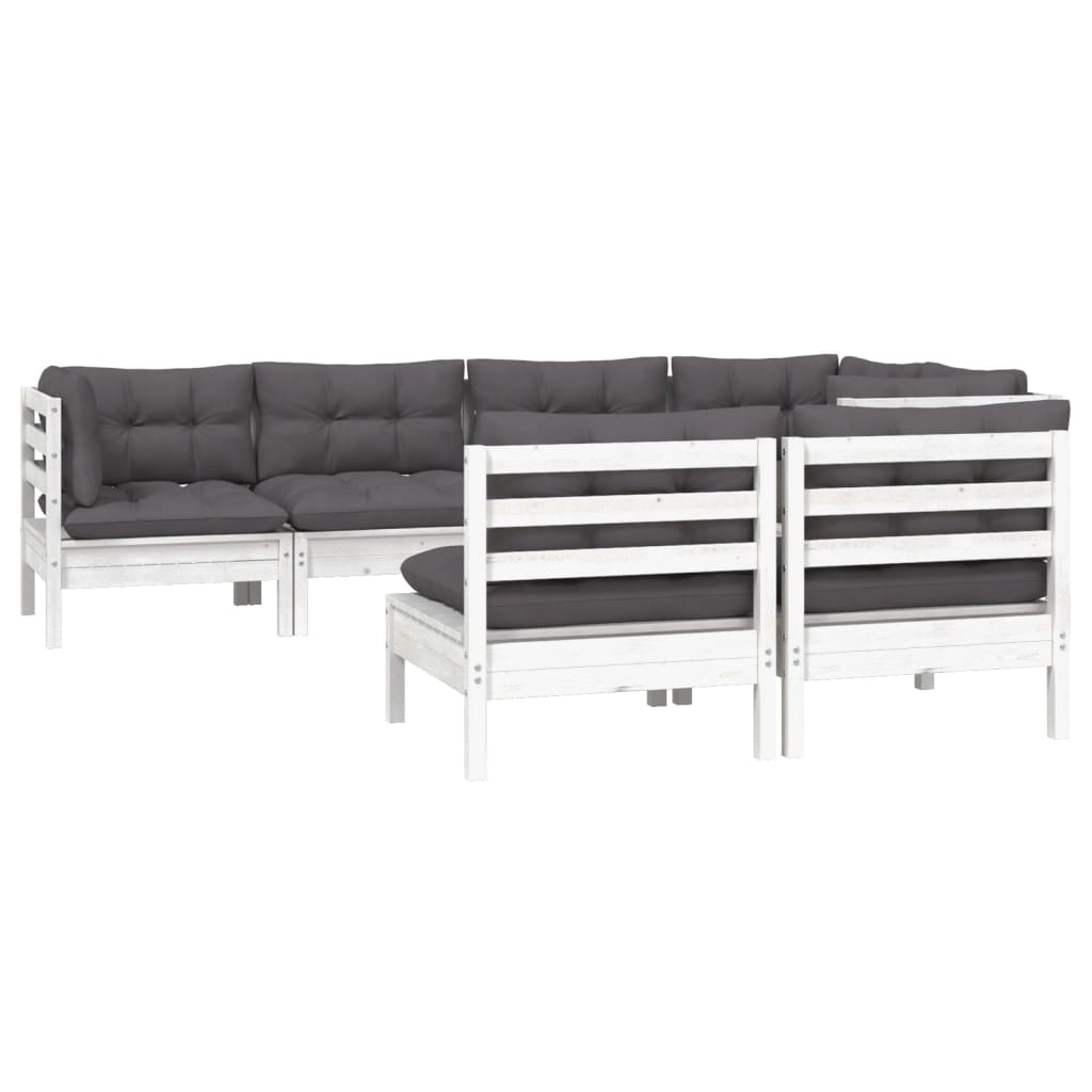 7 Pcs conj. lounge de jardim c/ almofadões pinho maciço branco