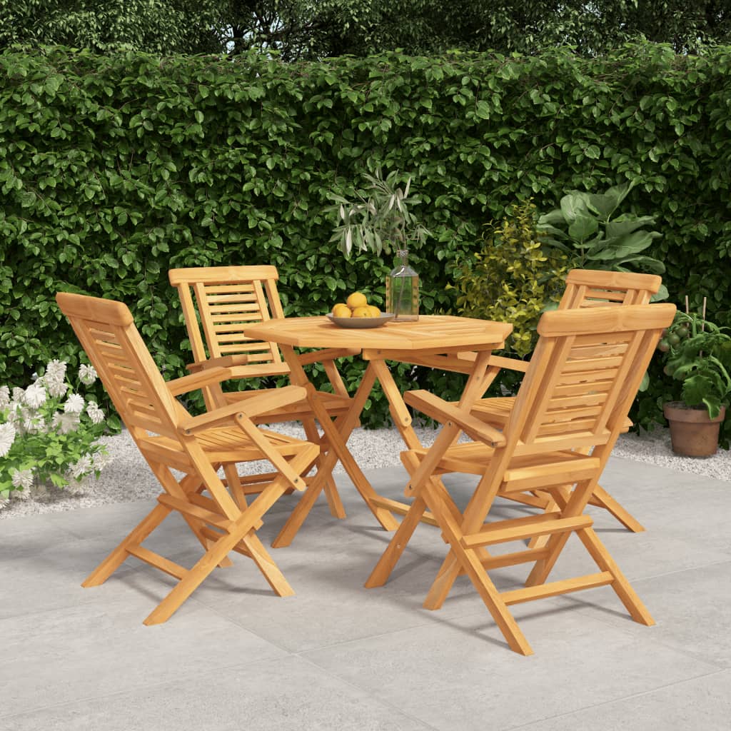 5 Pcs conjunto de jantar p/ jardim madeira de teca maciça