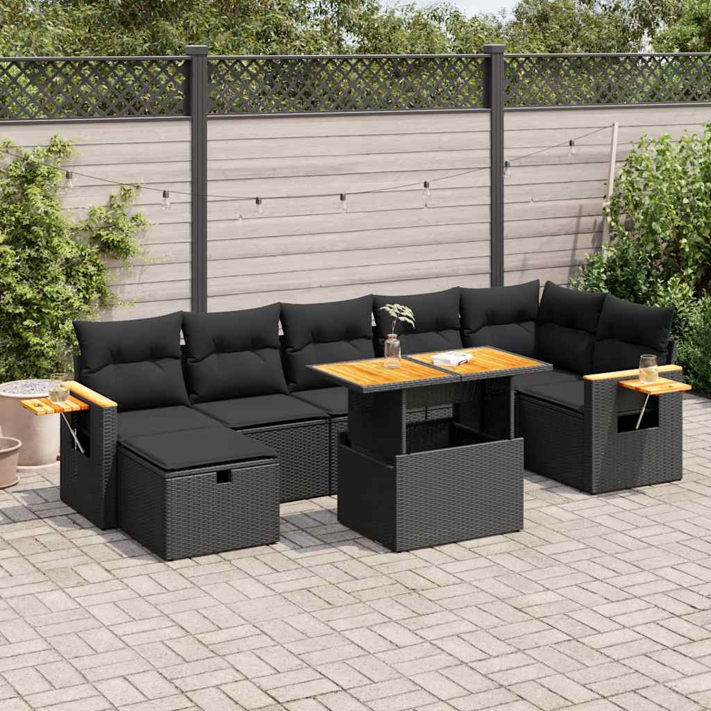 5 Pcs conjunto sofás de jardim com almofadões vime PE preto