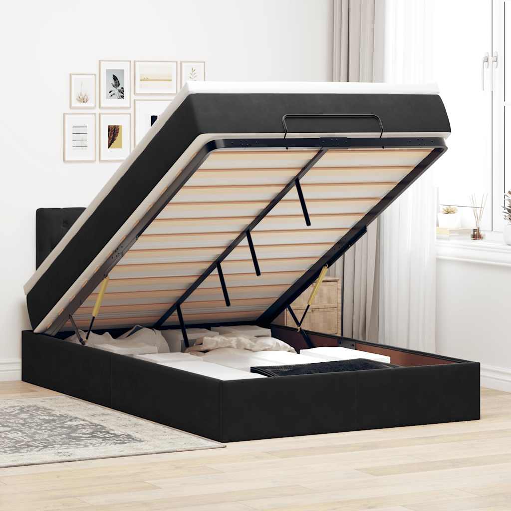 Estrutura de cama otomana com colchão 120x200 cm veludo preto
