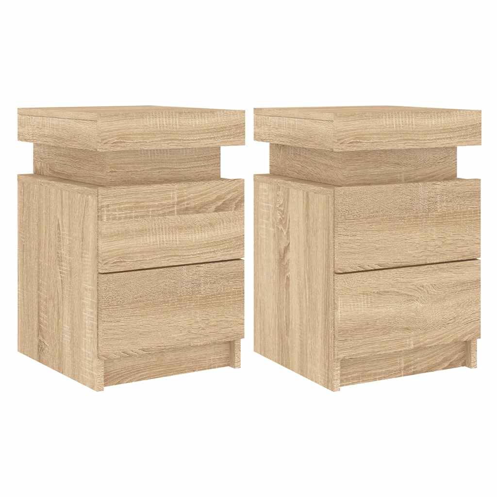 Mesas cabeceira c/ luzes LED 2 pcs 35x39x55 cm carvalho sonoma