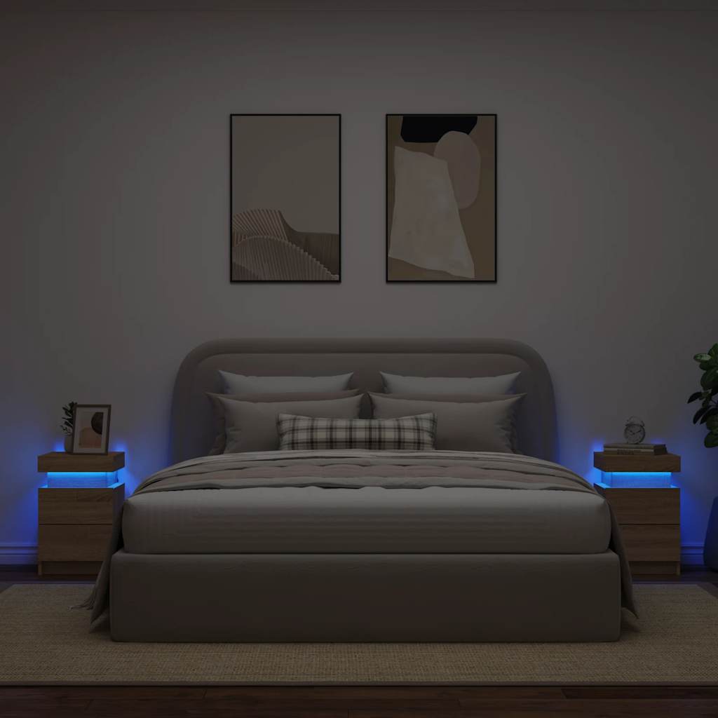 Mesas cabeceira c/ luzes LED 2 pcs 35x39x55 cm carvalho sonoma