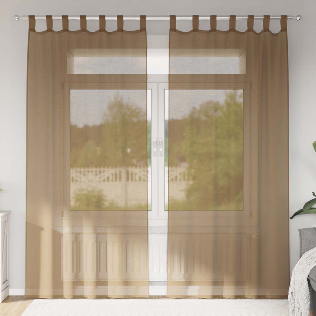 Cortinas de voile com laços 2 pcs castanho-claro 140x225 cm