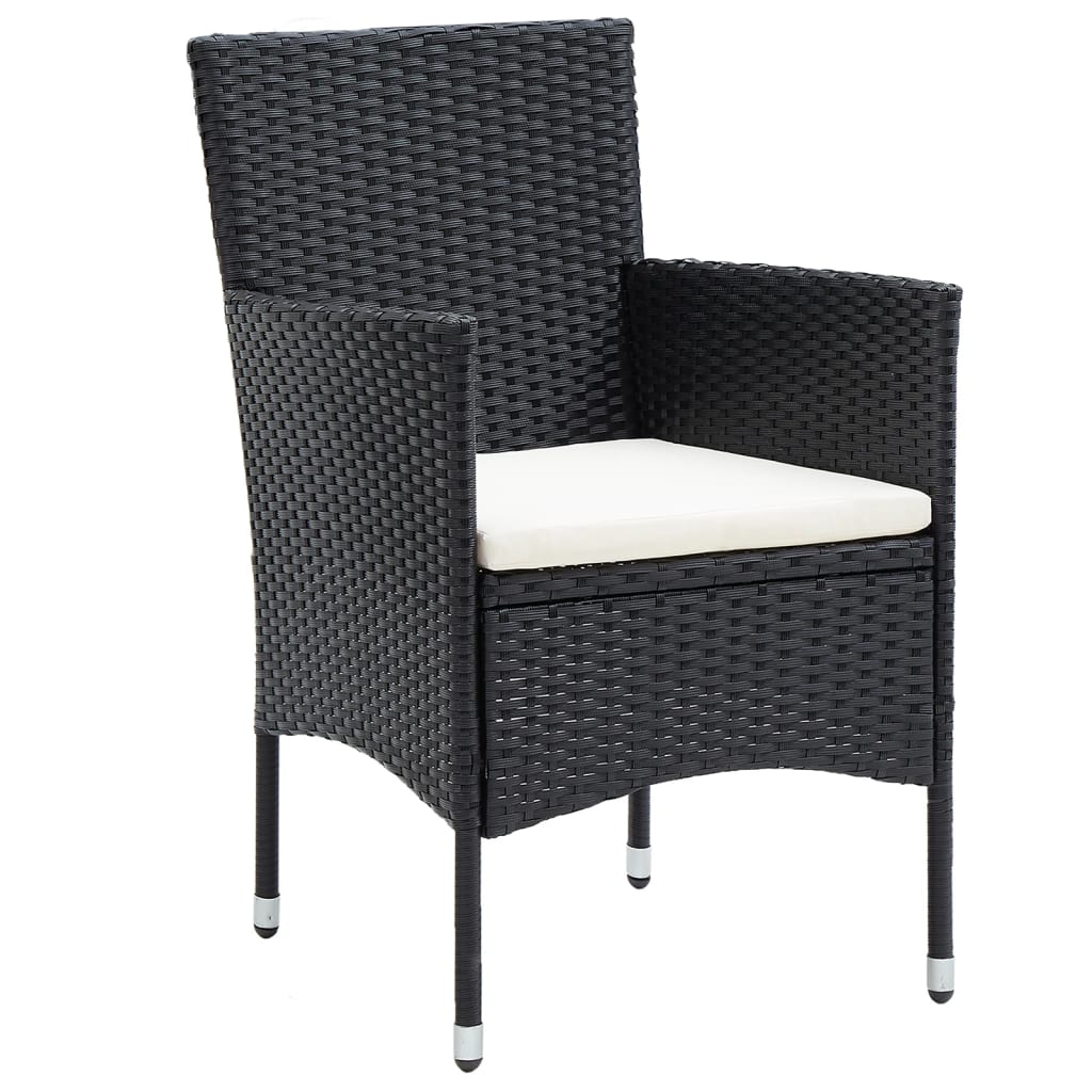 3 Pcs conjunto de jantar para jardim vime PE preto