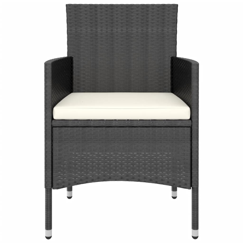 3 Pcs conjunto de jantar para jardim vime PE preto