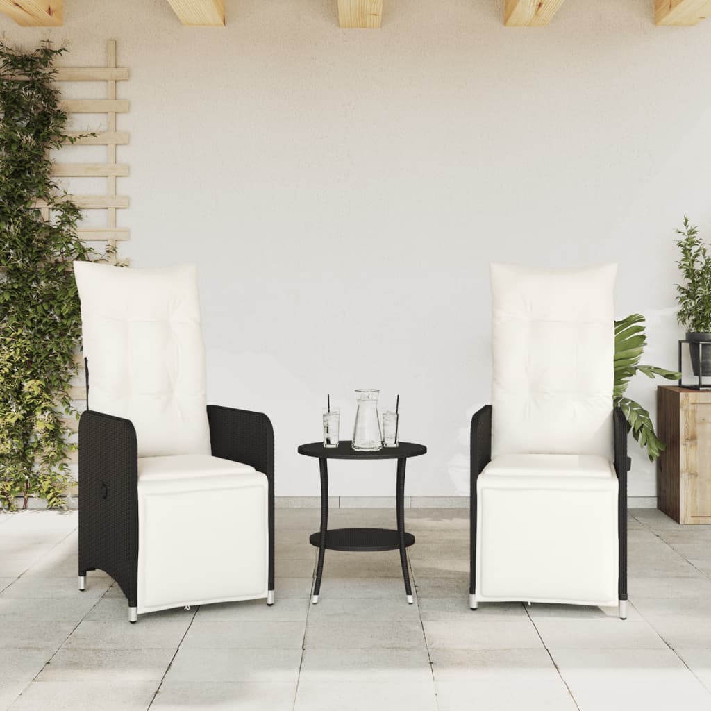 Cadeiras de jardim reclináveis c/ almofadões 2pcs vime PE preto