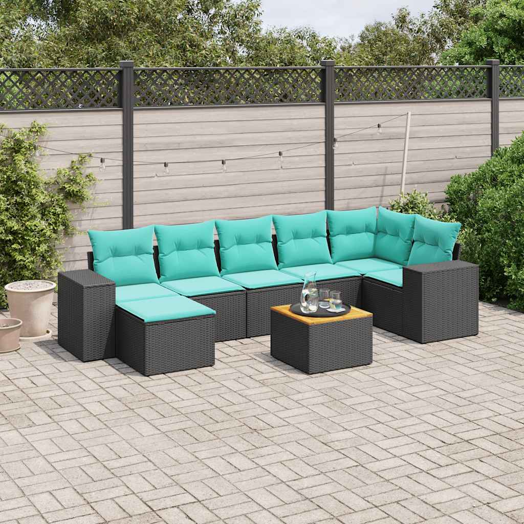 Conjunto de sofá de jardim com 8 peças e almofadas em rattan sintético preto