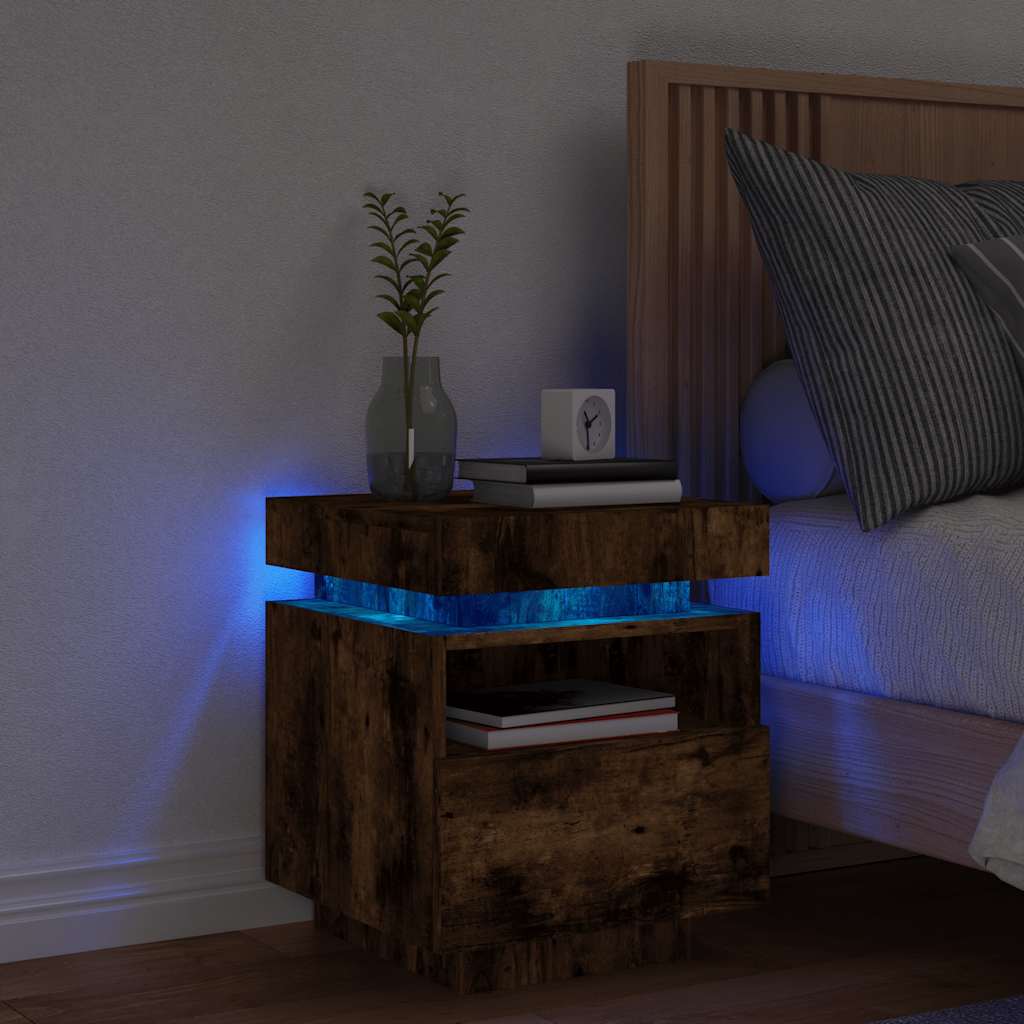Mesa de cabeceira c/ leds 40x39x48,5 cm carvalho fumado