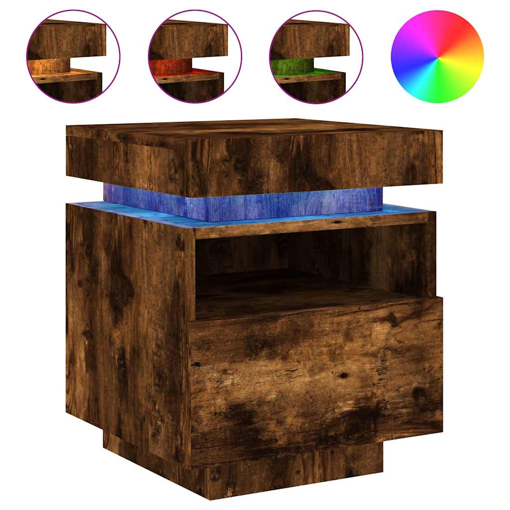 Mesa de cabeceira c/ leds 40x39x48,5 cm carvalho fumado