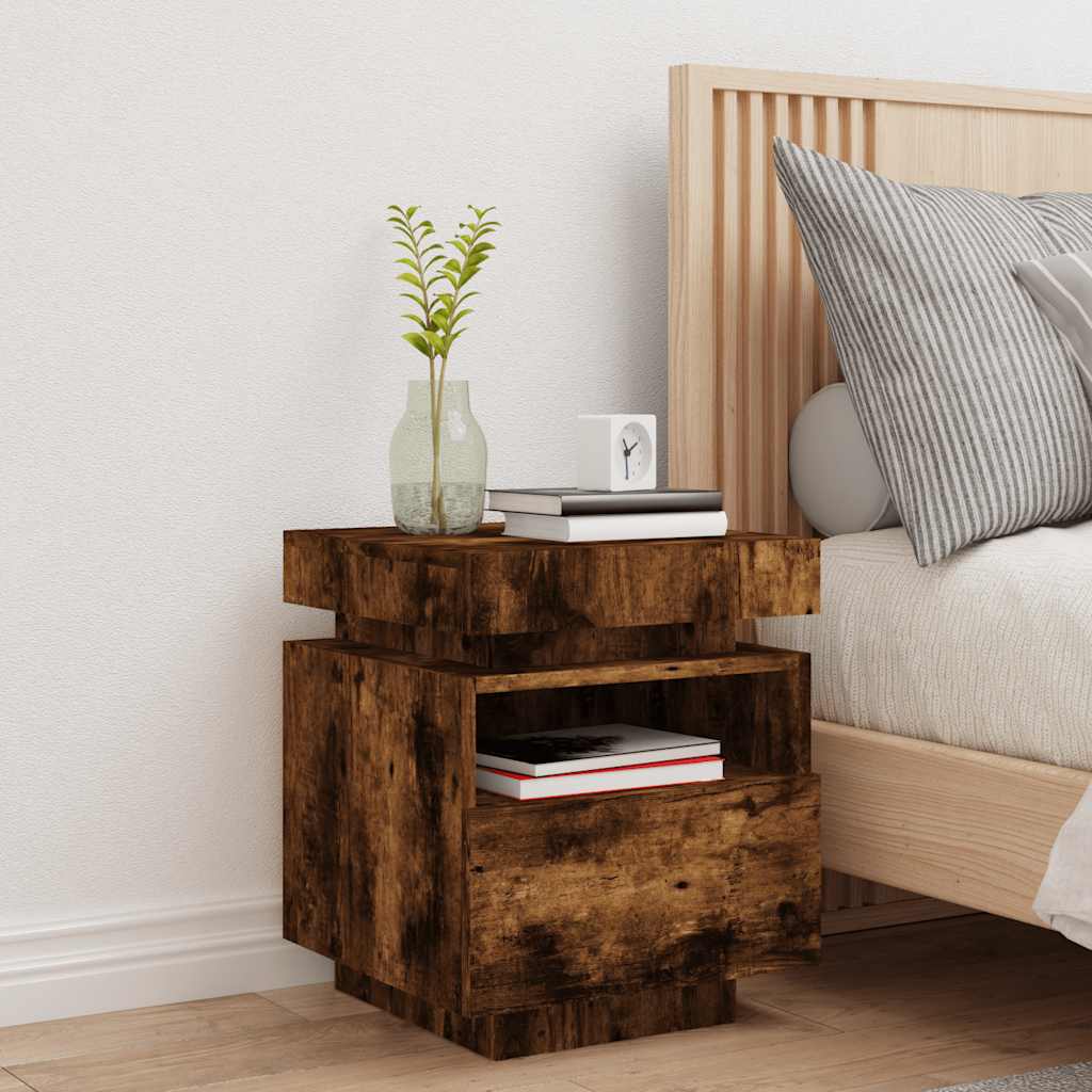 Mesa de cabeceira c/ leds 40x39x48,5 cm carvalho fumado