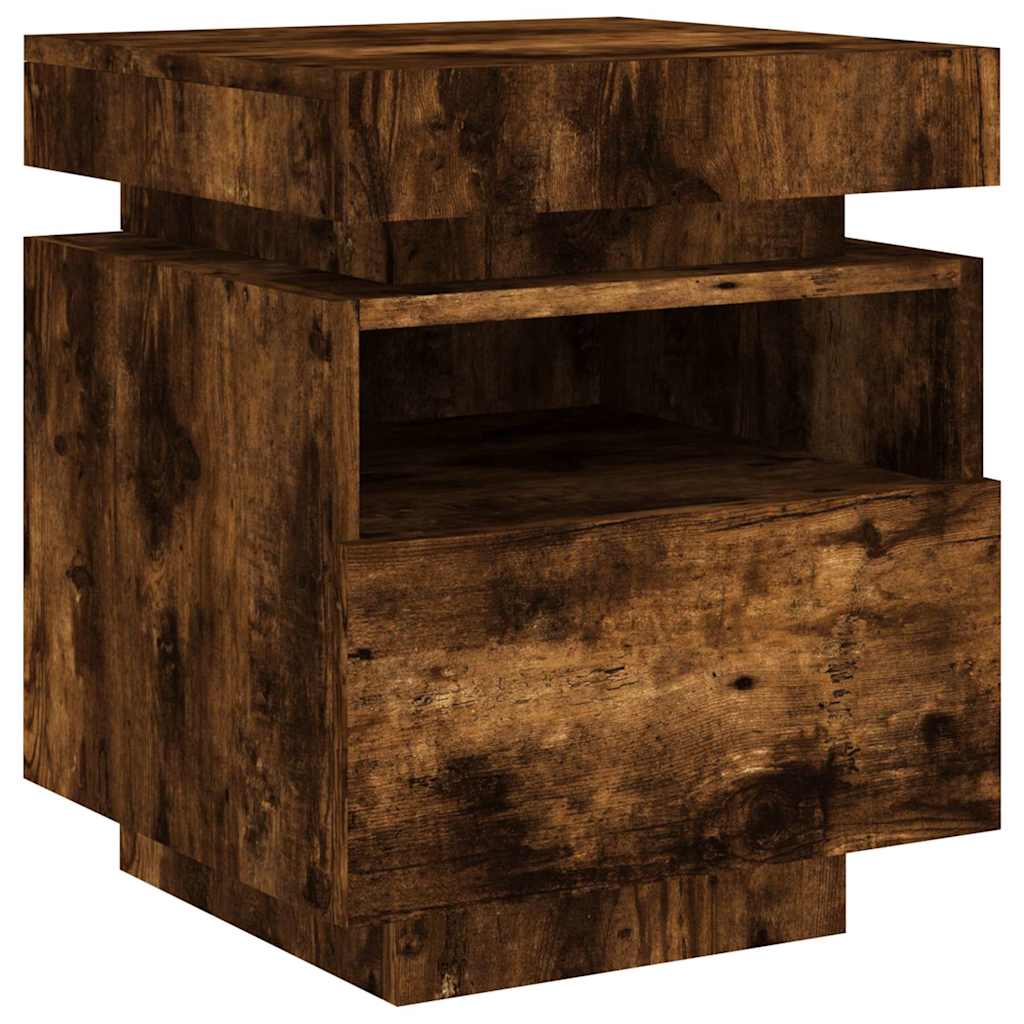 Mesa de cabeceira c/ leds 40x39x48,5 cm carvalho fumado