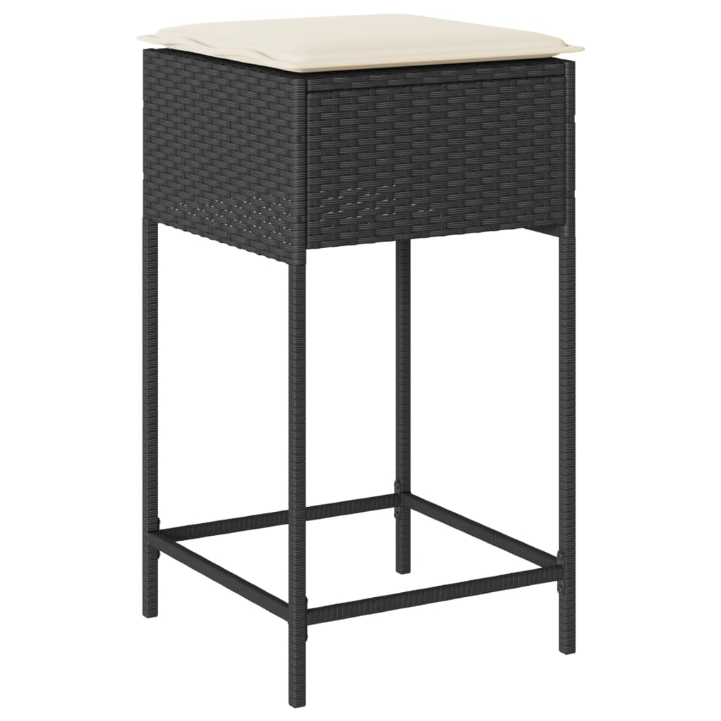 5 Pcs conjunto de bar p/ jardim c/ almofadões vime PE preto