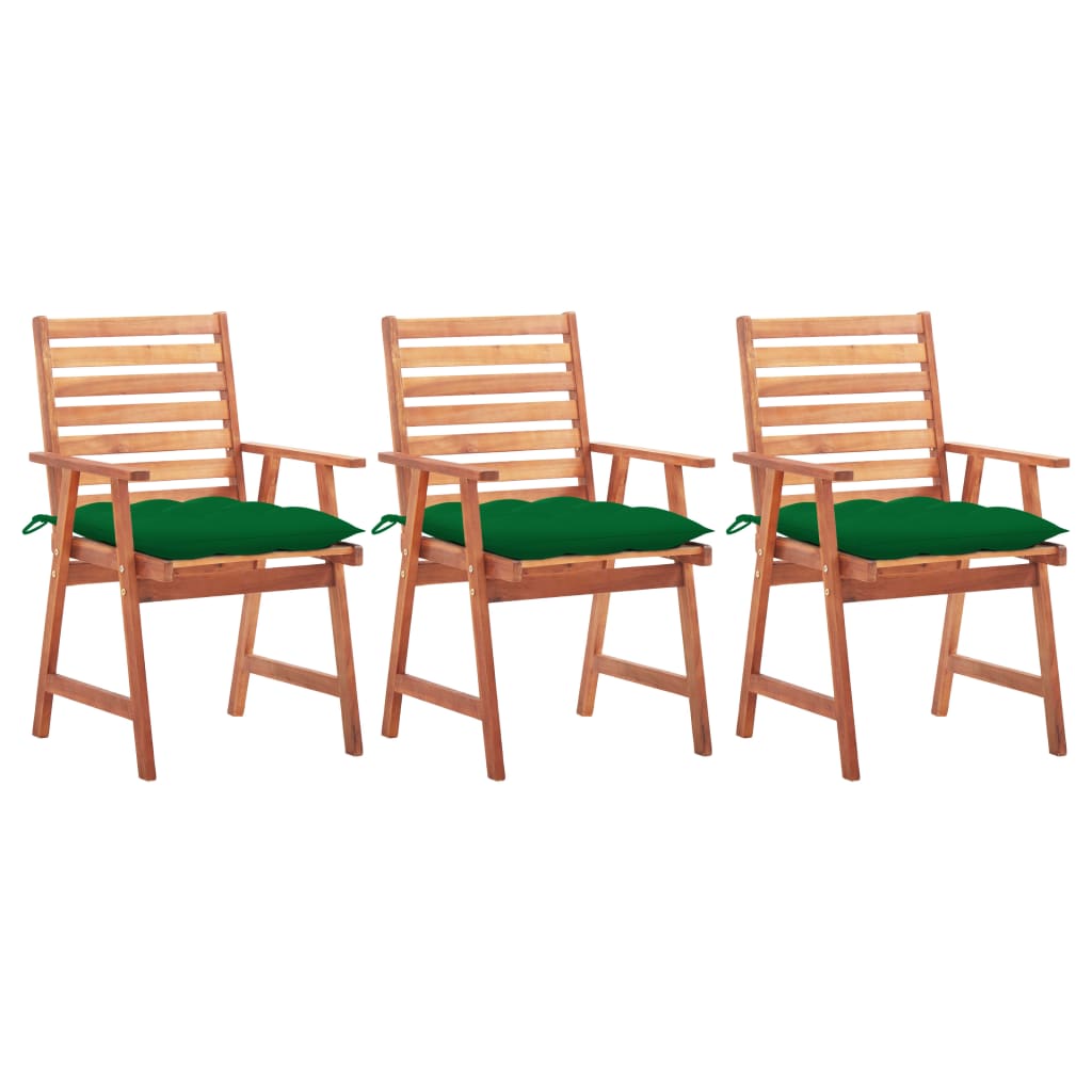 Cadeiras de jantar p/ jardim 3 pcs c/ almofadões acácia maciça