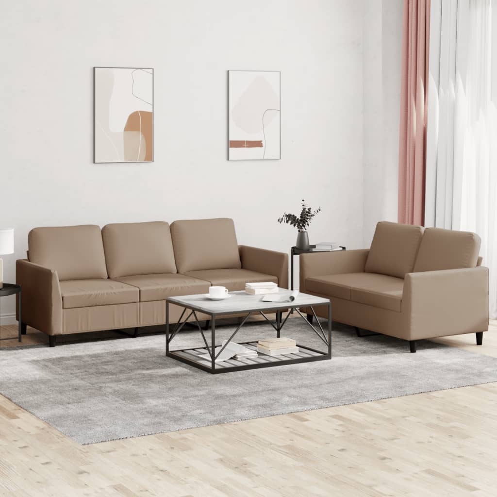 2 Pcs conjunto sofás c/ almofadões couro artif. cor cappuccino