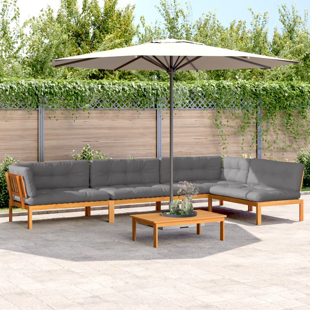 5 Pcs móveis de paletes p/ jardim com almofadões acácia maciça