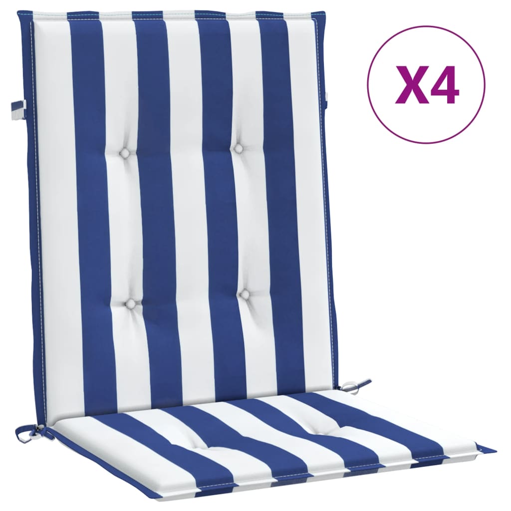 Almofadões cadeira encosto baixo 4pcs tecido riscas azul/branco