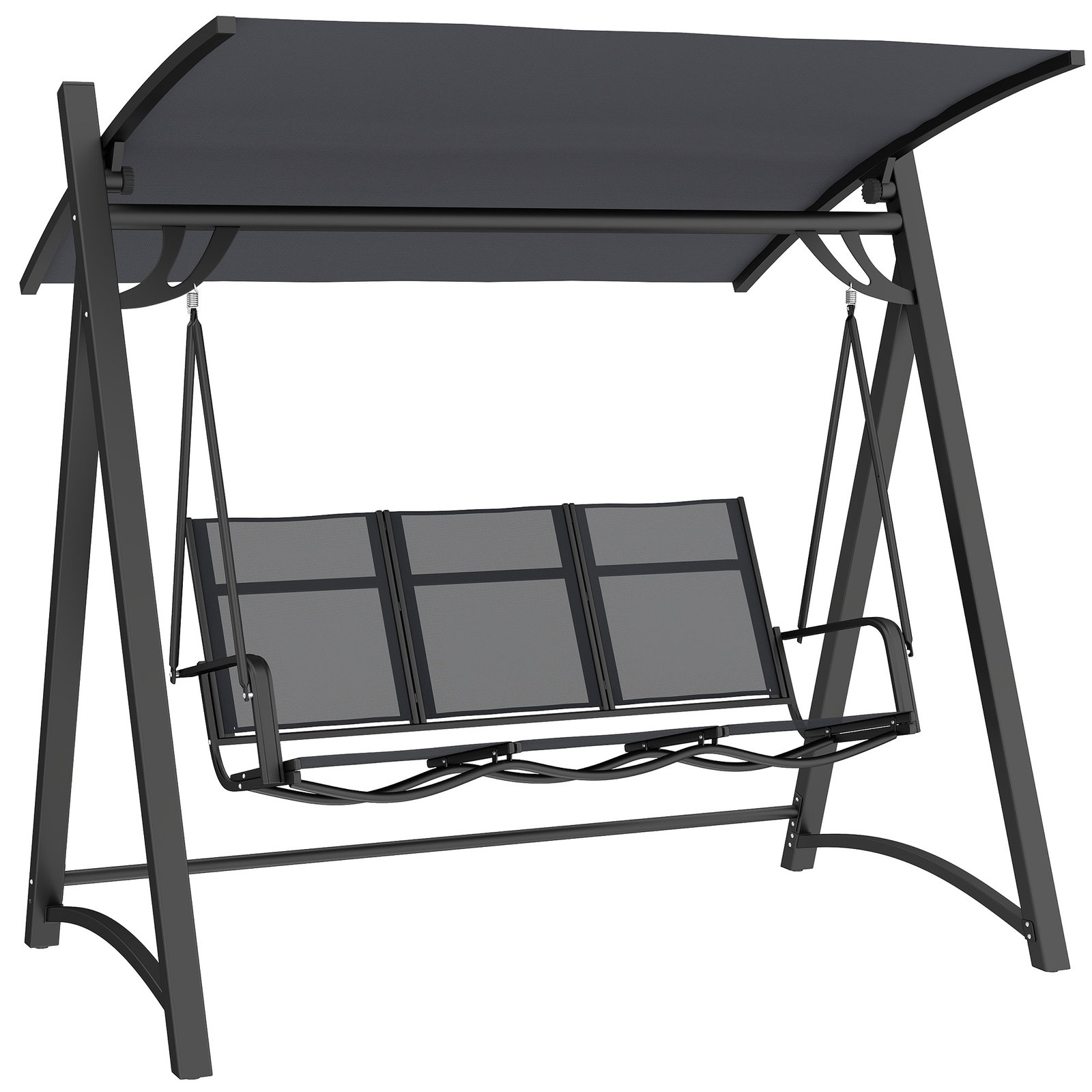 Baloiço de jardim de 3 lugares com teto ajustável upf50+ assento transpirável e estrutura em metal 188x130x183 cm cinza