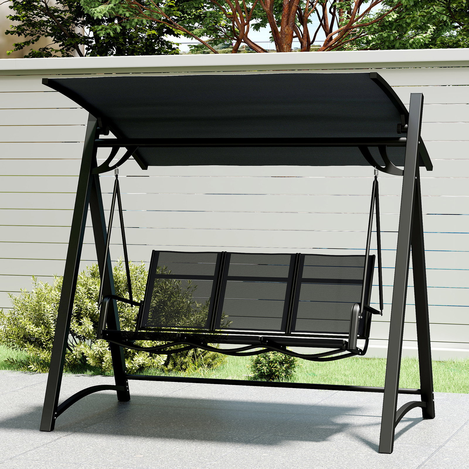 Baloiço de jardim de 3 lugares com teto ajustável upf50+ assento transpirável e estrutura em metal 188x130x183 cm cinza