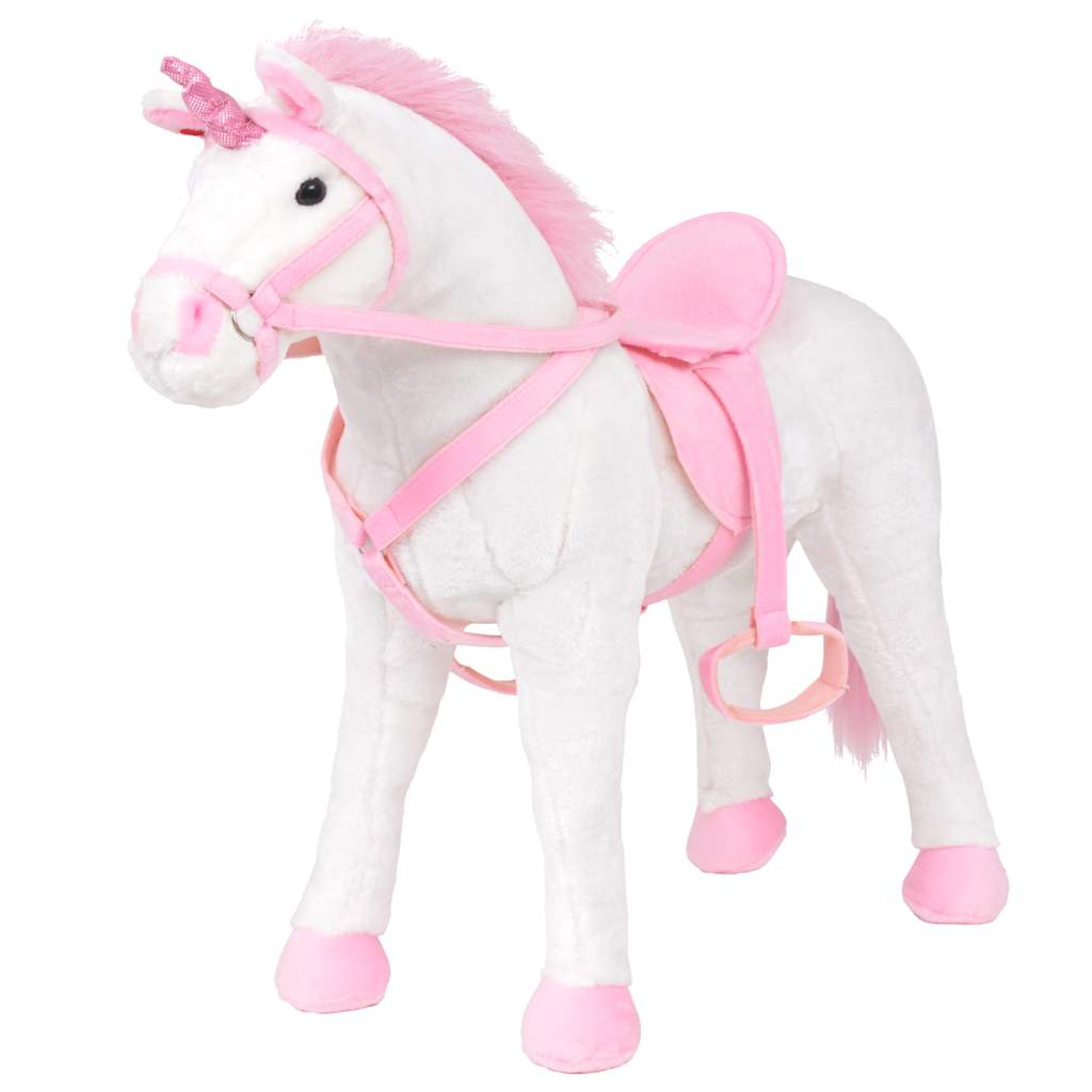 Brinquedo de montar unicórnio peluche branco e rosa xxl