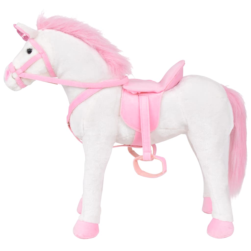 Brinquedo de montar unicórnio peluche branco e rosa xxl