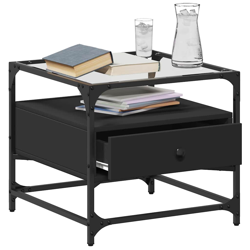 Mesa de centro com topo em vidro preto 50x50x45 cm aço