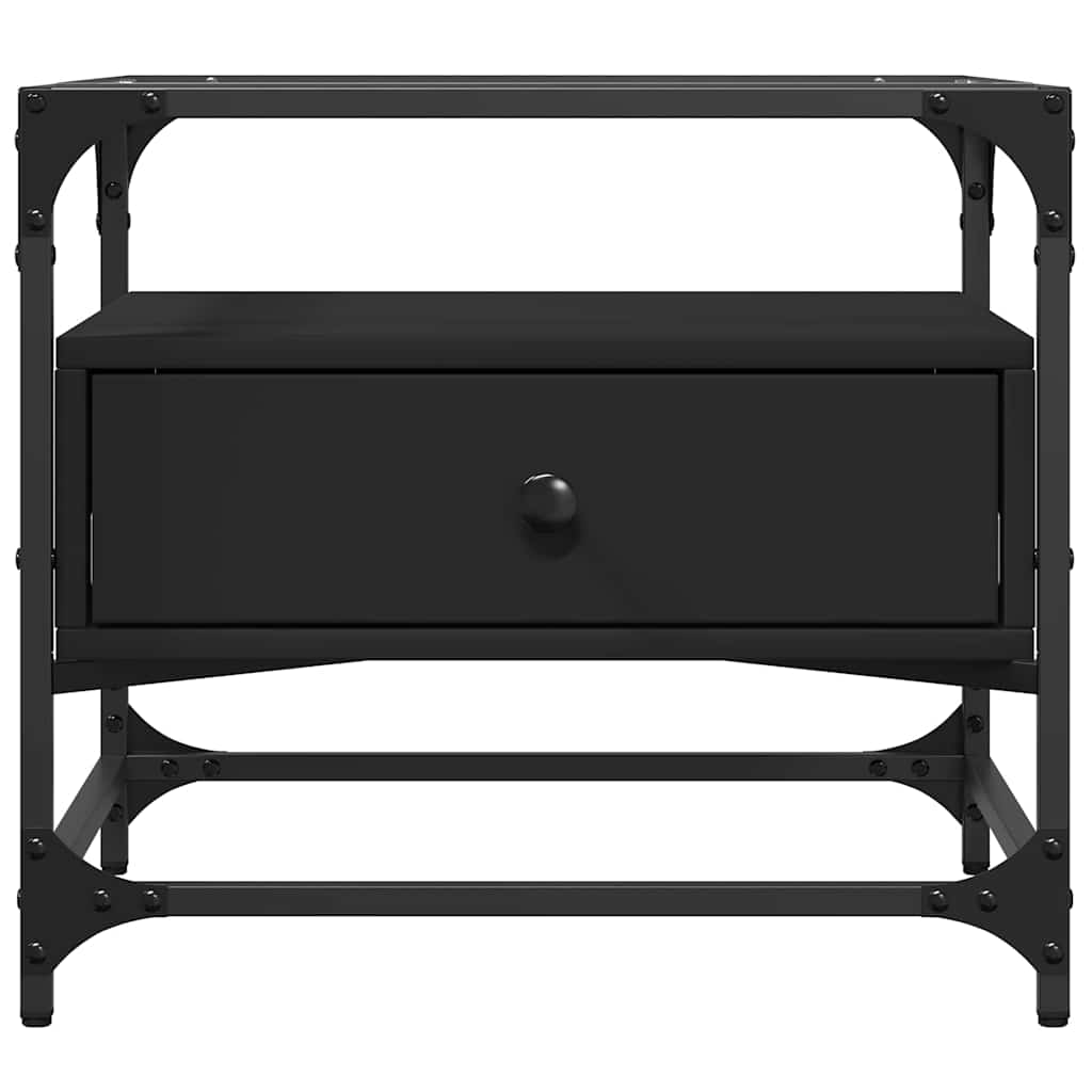 Mesa de centro com topo em vidro preto 50x50x45 cm aço