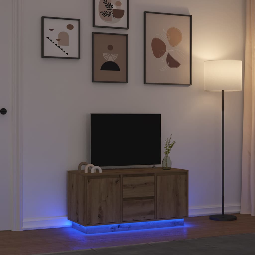 Móvel de TV com luzes LED 100x41x50 cm carvalho artisiano