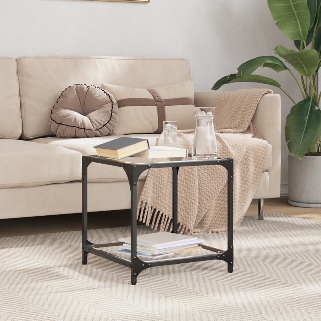Mesa de centro c/ topo em vidro transparente 40x40x40 cm aço