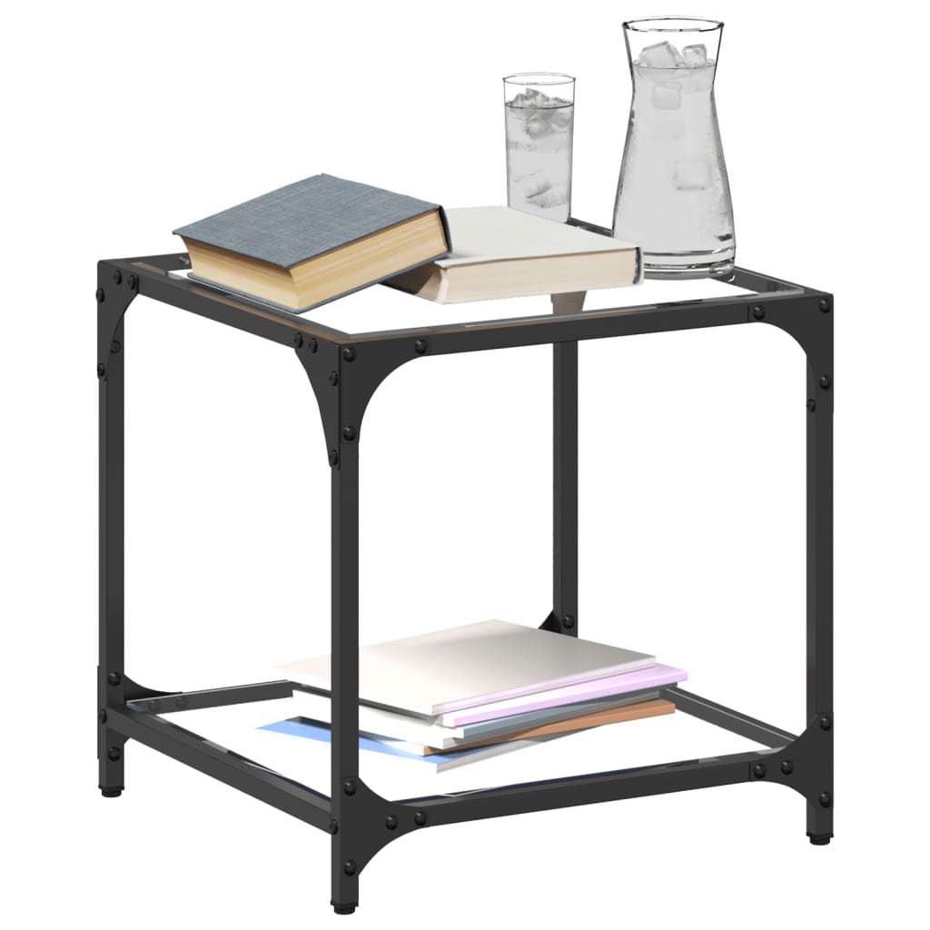 Mesa de centro c/ topo em vidro transparente 40x40x40 cm aço