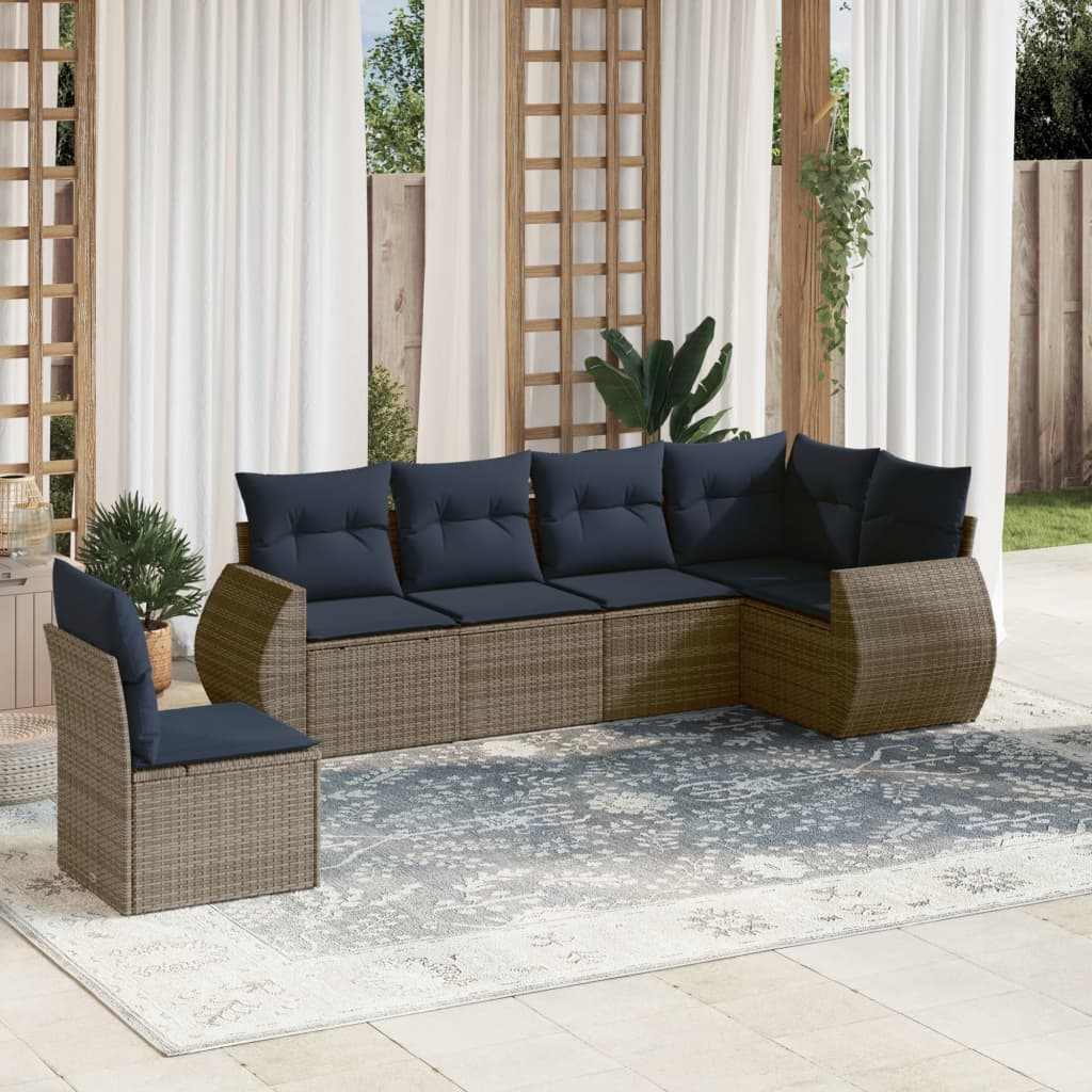 Conjunto de sofá de jardim com 6 peças e almofadas em rattan sintético cinza