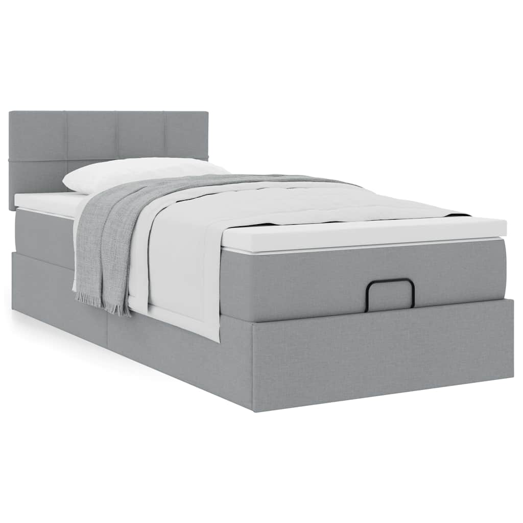 Estrutura cama otomana colchão 80x200 cm tecido cinzento claro