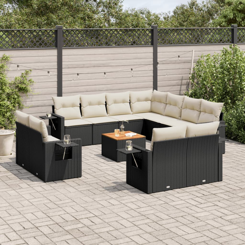 12 Pcs conjunto de sofás de jardim c/ almofadões vime PE preto