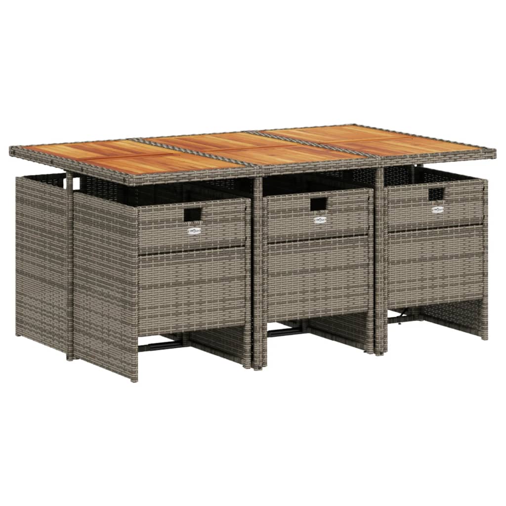 7 Pcs conjunto de jantar p/ jardim c/ almofadões vime PE cinza