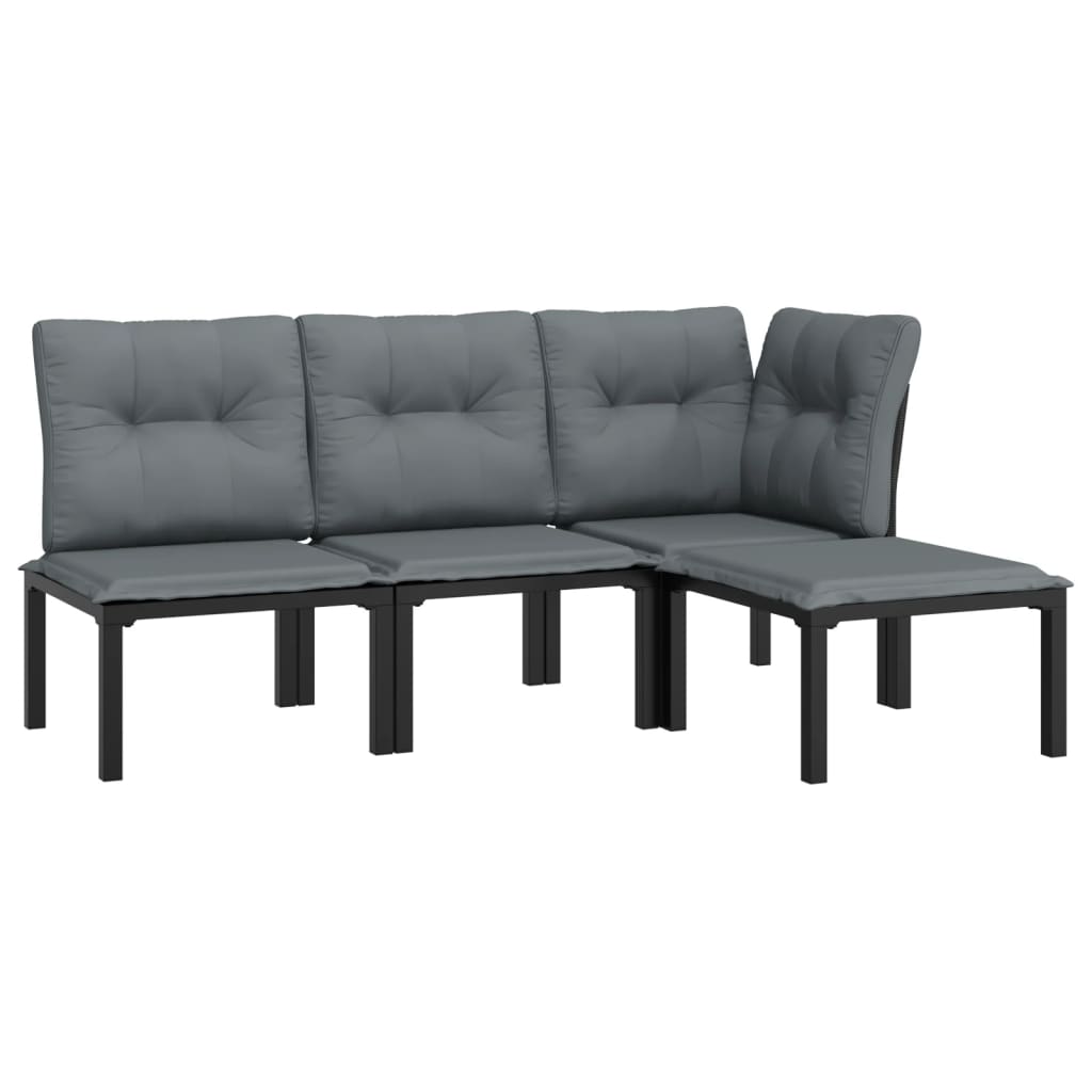 4 Pcs conjunto lounge de jardim vime PE preto e cinzento