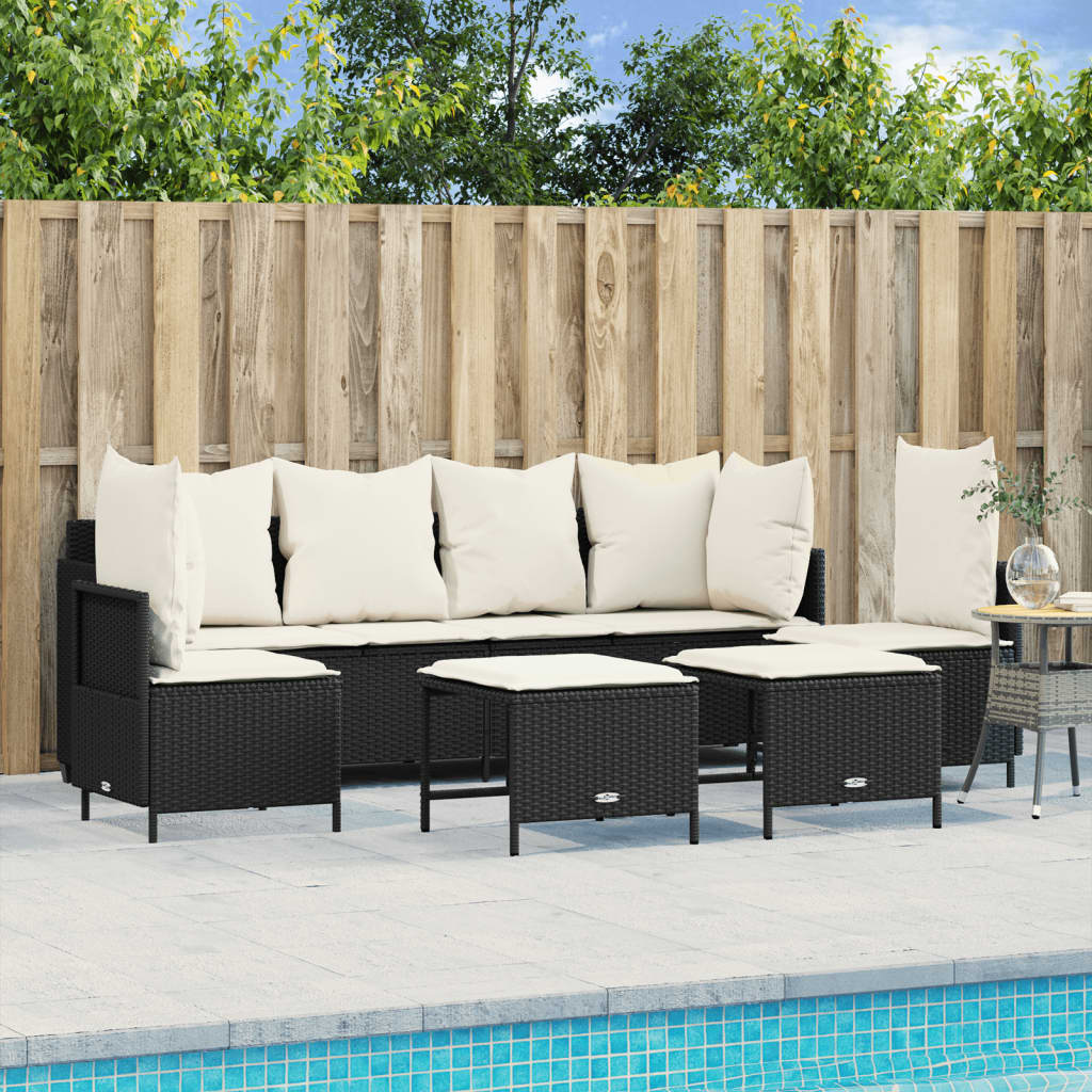 5 Pcs conjunto sofás de jardim com almofadões vime PE preto